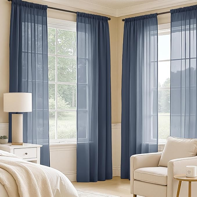 MIULEE Navy Blue Sheer Curtains 96 Inches Long 4 Panels 54 x 96 Inches | Light - Image 2