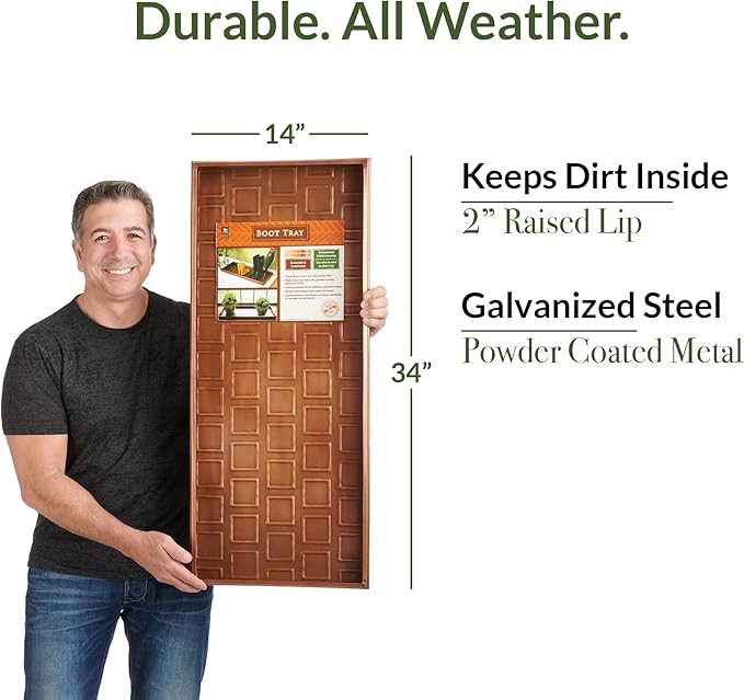 Good Directions Large Boot Tray, Squares Multi-Purpose All Weather Decorative Boot Tray, Shoes, Plants, Garage, Patio Door, Pet Bowls, 34 inch Entry Indoor Shoe Tray, Copper Finish