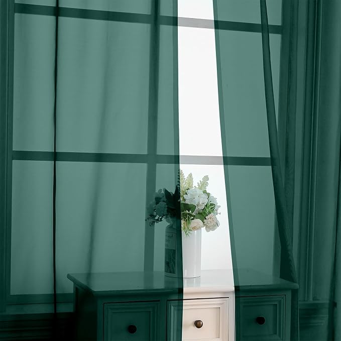 OVZME Hunter Green Sheer Curtains 96 Inches Long 2 Panels - Image 4