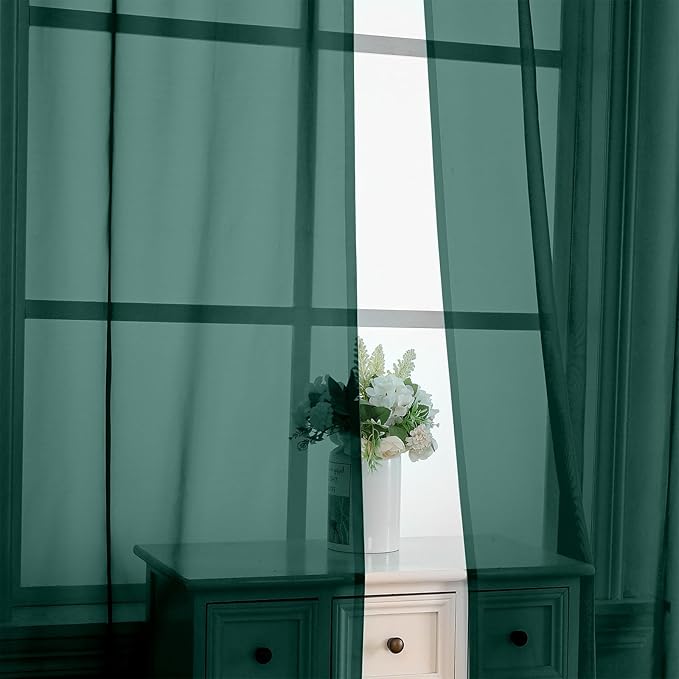 OVZME Hunter Green Sheer Curtains 63 Inches Long 2 Panels - Image 5