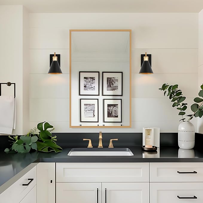 KSANA Black Gold Sconce, Modern Farmhouse Wall Sconces Lighting Fixture with Metal Shade for Bathroom, Kitchen, Bedroom and Stairway