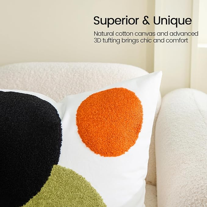 HOdo Home 2PCS Tufted Boho Jacquard Pillow Covers, Pillow Covers-Throw Pillow Cover,Farmhouse Decorative Pillow Cover,Pillow Cases for Couch,Sofa,Bed,Chair,Living Room,Home Decor (18x18inch)