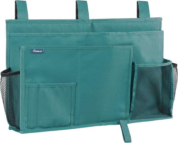 Surblue Caddy Hanging Organizer Bedside Storage Bag for Bunk and Hospital Beds, Teal, L