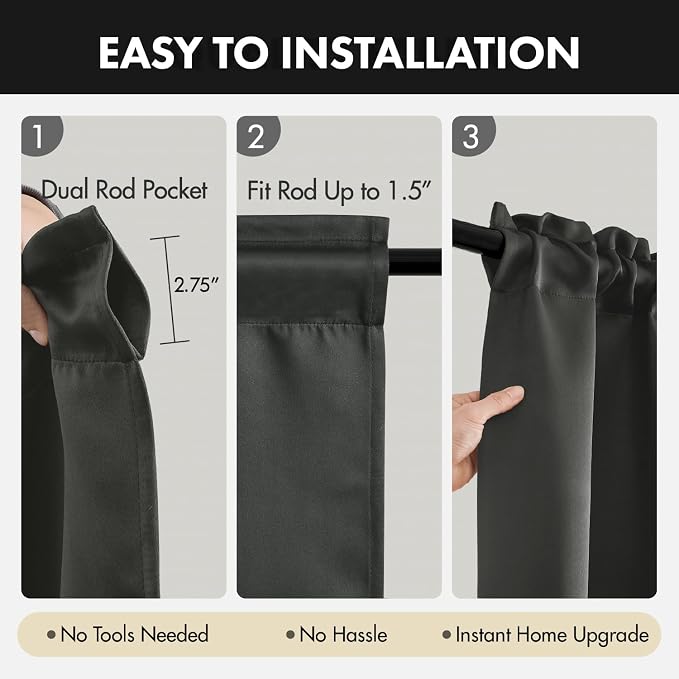 MIULEE 84 Inch Length Dark Grey Blackout Bedroom Curtains Set of 4 | Thermal - Image 7