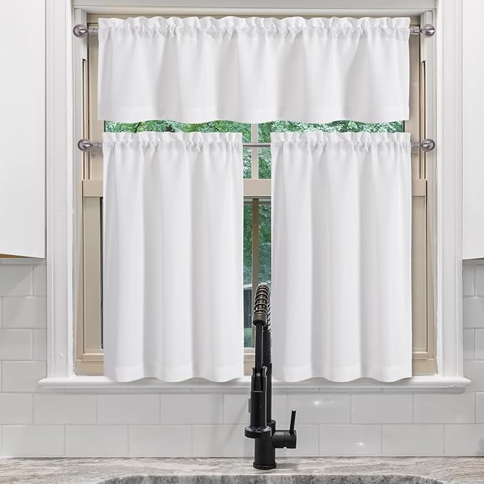 Chyhomenyc White Valance for Windows, Light Filtering Faux Linen Textured - Image 2