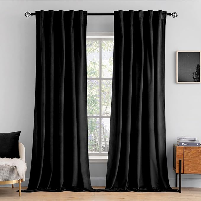MIULEE Black Velvet Curtains 96 inches 2 Panels by MIULEE