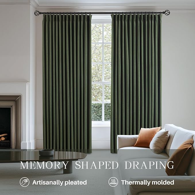 Pinch Pleated Linen Curtains 100% Blackout 63 Inches Long - Image 4