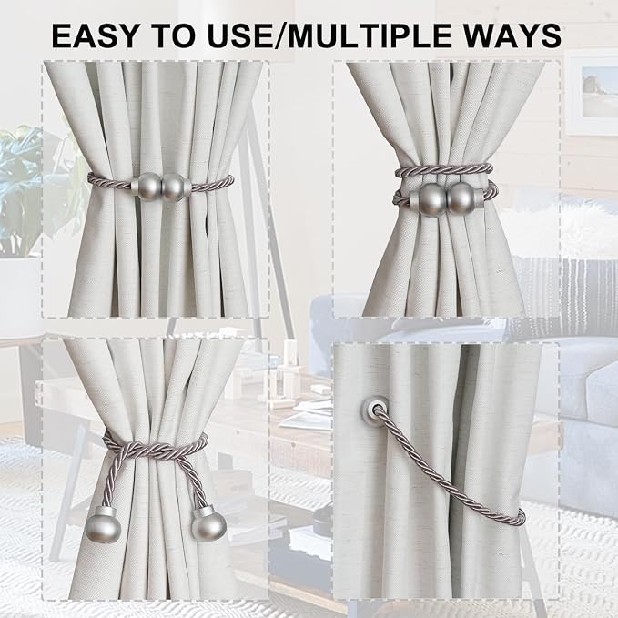 4 Pack Magnetic Curtain Tiebacks Modern Handmade Rope Curtain Tie Backs - Image 4
