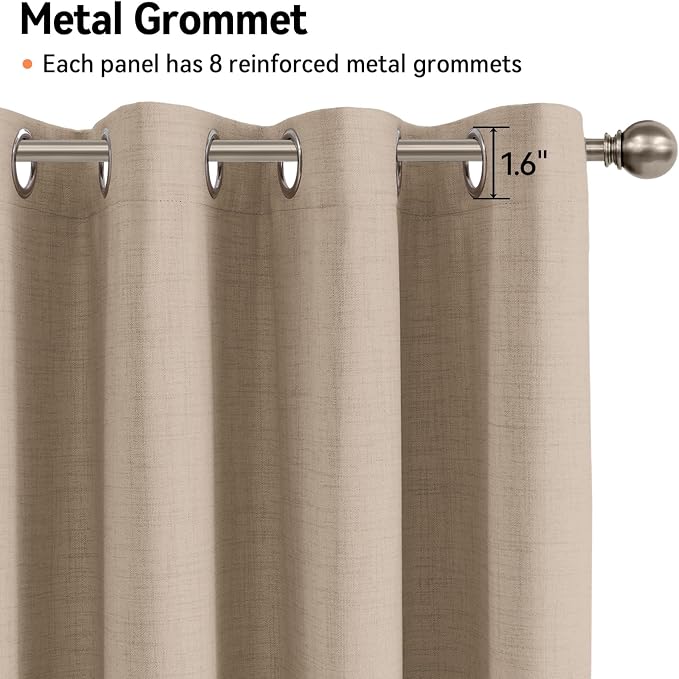 100% Blackout Linen Textured Curtains 96 Inch Long, Burlywood Birch | 100% - Image 6