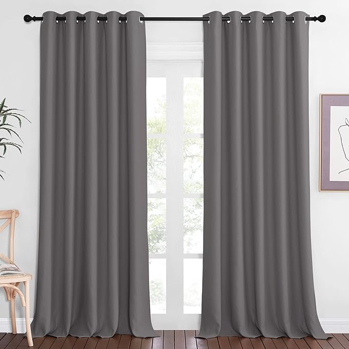 NICETOWN Blackout Gray Curtain 110 inch Length, Grommet Extra Long Thermal by NICETOWN
