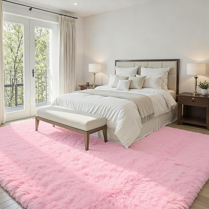5x7 Area Rugs for Living Room Rug: Soft Fluffy Shag Light Pink Rugs for Bedroom - Image 2