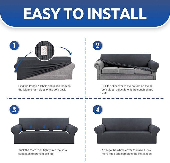 Stretch Couch Covers for Sofa, 3 Cushion Couch Slipcover, Charcoal | 1-Piece - Image 6