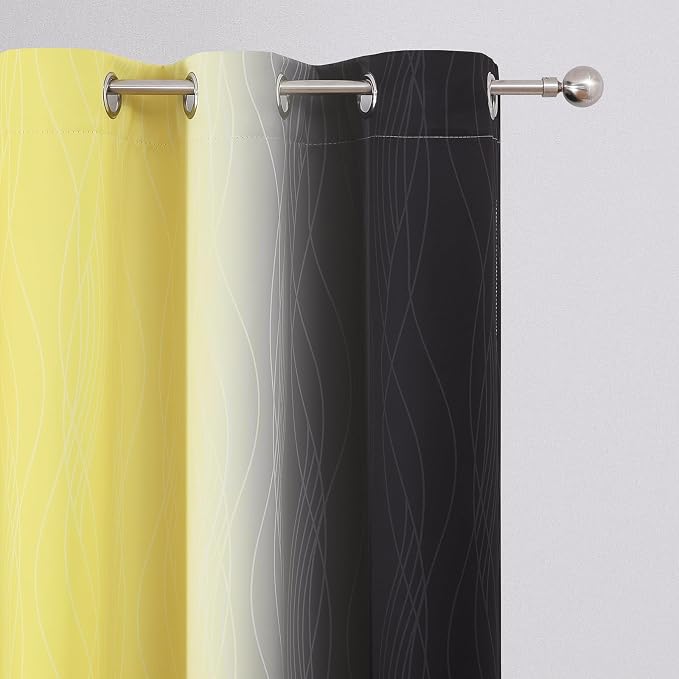 Estelar Textiler Yellow and Black Ombre Blackout Curtains 54 Inch Length - Image 4
