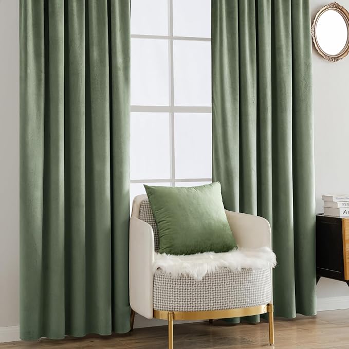 MIULEE Sage Green Velvet Curtains 52x84 inches Luxury Blackout Curtains | - Image 7