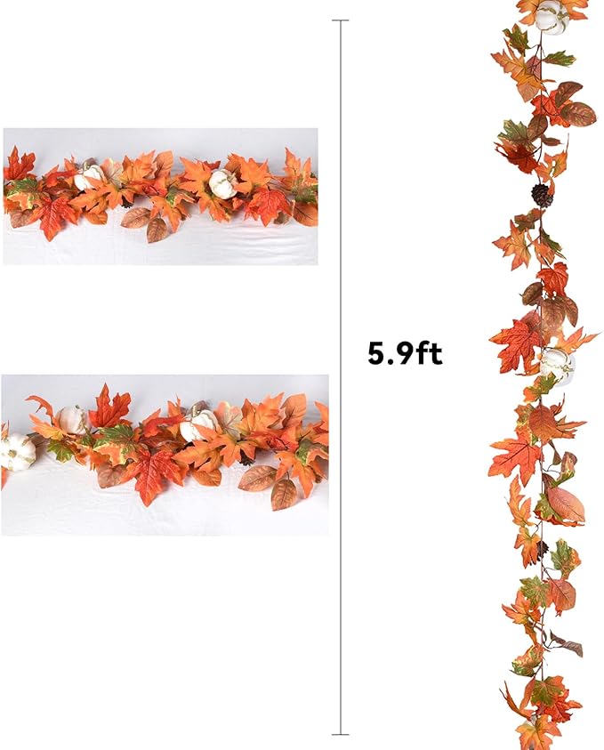 Lvydec Fall Maple Garland - 5.9ft/Piece Artificial Fall Foliage Garland Colorful Autumn Decor for Home Wedding Party