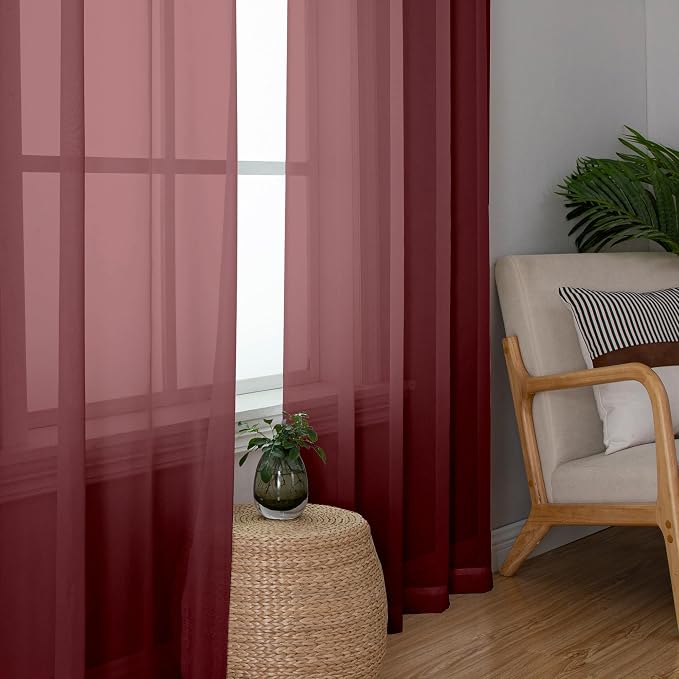 Aiyufeng 2 Piece Burgundy Sheer Curtains 84 Inch Length, Light Filtering - Image 2