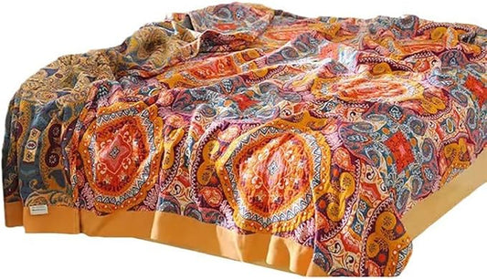 Boho Muslin Blanket for Adults 4-Layer Gauze Twin Size Soft Cozy 100% Cotton Summer Cooling Blanket Floral Decor for Sofa Bed Coverlet Both Sides (A Boho Figure Orange, Twin 60 x 80 in)