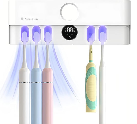 Electric Toothbrush Holder and Cleaner Auto Cleaning and Drying Toothbrushs in Circle Wall Mounted for Bathroom Accessory Auto Open/Close Cover Rechargeable Home Gadgets