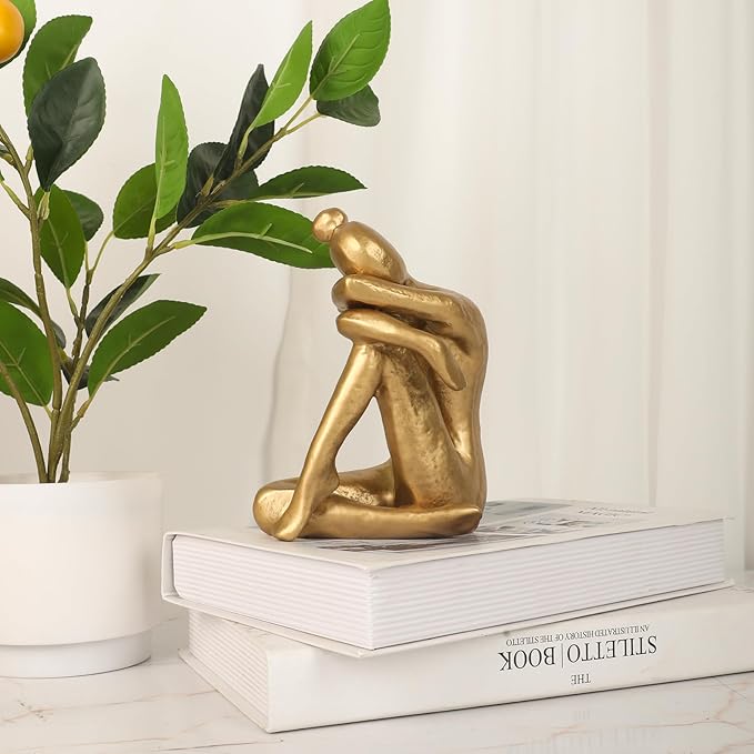 Unique Cast Iron Girl Thinker Bookends, Heavy-Duty Decorative Book Stoppers for Shelves, Creative Home and Office Desk Ornaments, 1 Pair/2 Pieces, 5.9"