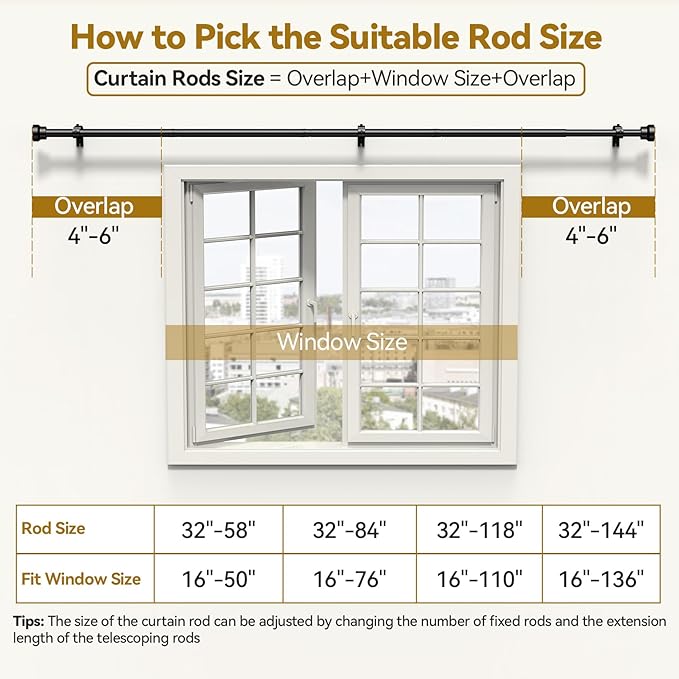 YaFex Curtain Rods 32-58 Inch, Heavy Duty 1 Inch Adjustable Curtain Rod - Image 6