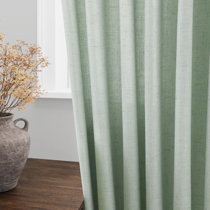 Aqua Green Linen Curtains 90 Inch Long 2 Panels Set - Image 4