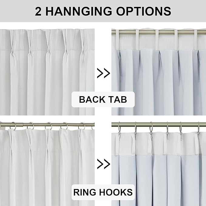Vision Home White Pinch Pleated Full Blackout Curtains 60 inch Wide Thermal - Image 5