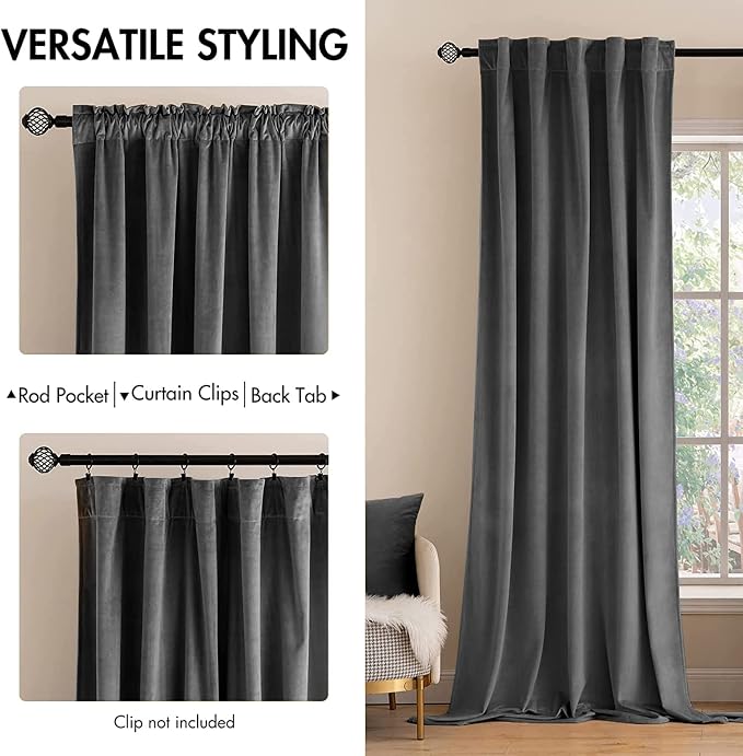 MIULEE Grey Velvet Curtains 52x108 inches 2 Panels Luxury Blackout Curtains | - Image 2