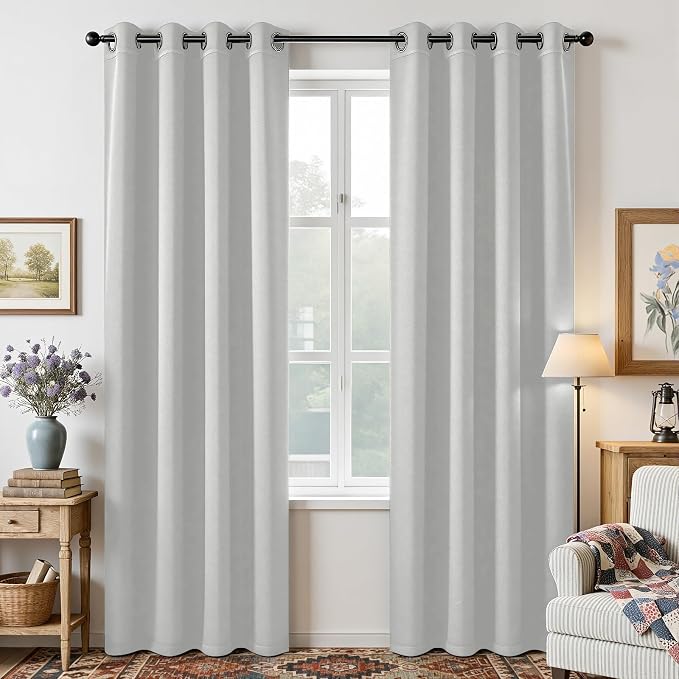 Joydeco White Curtains 95 Inches Long 2 Panels Set, Thermal Insulated Long by JOYDECO