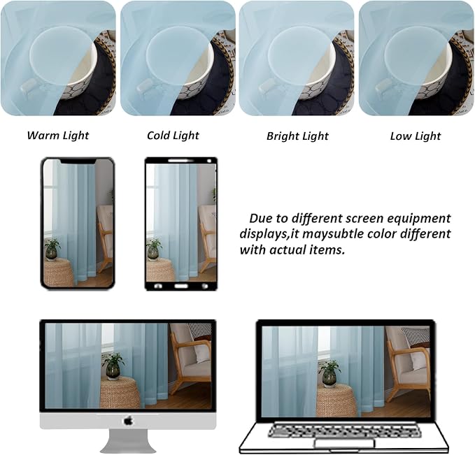 Chyhomenyc Sky Blue Sheer Curtains 108 Inches Long - Image 6