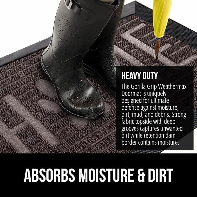 GORILLA GRIP 100% Waterproof All-Season WeatherMAX Doormat, US Designed Natural - Image 4