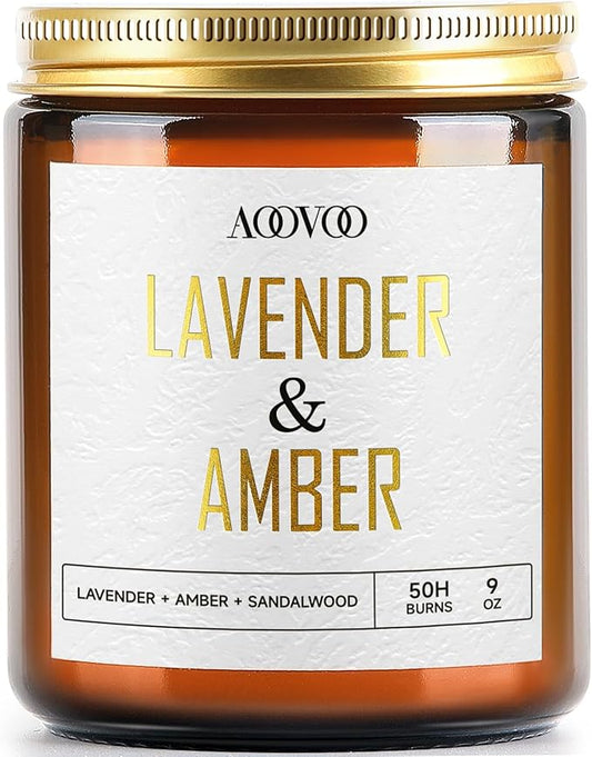 AOOVOO Lavender Amber Candles - 9 oz Scented Candles, Aromatherapy Candle, Soy Candle for Home Scented