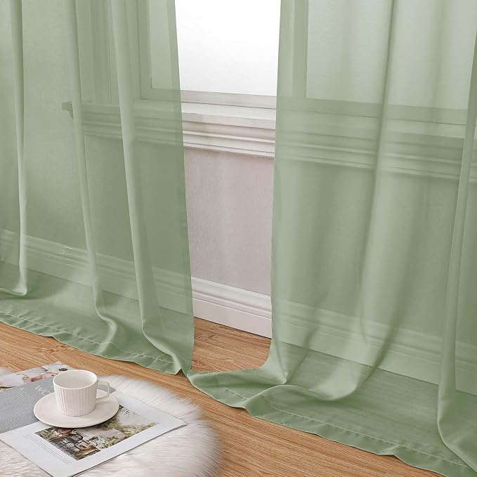 Sage Green Sheer Curtains 84 Inches Long 2 Panels, Soft Light Filtering Curtains - Image 8