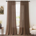 Caramel Brown Linen Curtains for Living Room Extra Long 112 Inches Long Back by Nanspring