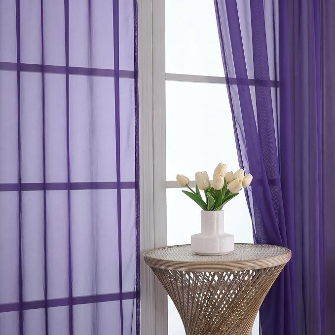 Purple Sheer Curtains 84 Inches Long 2 Panels Set, Light Filtering Sheer - Image 3