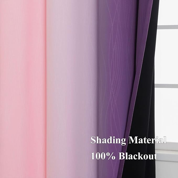 Ombre Pink and Purple Blackout Curtains 84 Inches Long, Full Room Darkening - Image 5
