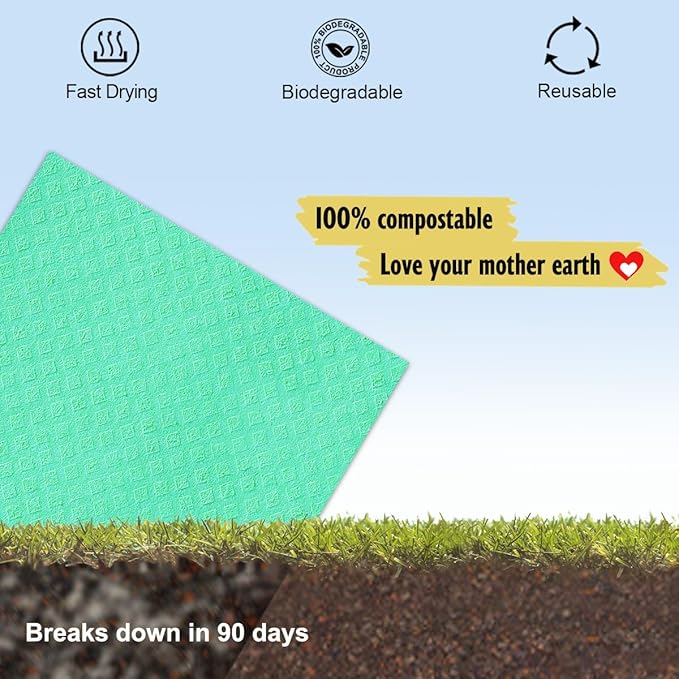 Swedish Dish Cloths - 10 Pack Reusable Kitchen Dishcloths - Ultra Absorbent Dish Towels for Washing Dishes - Cellulose Sponge Cloth Cleaning Rag - Assorted