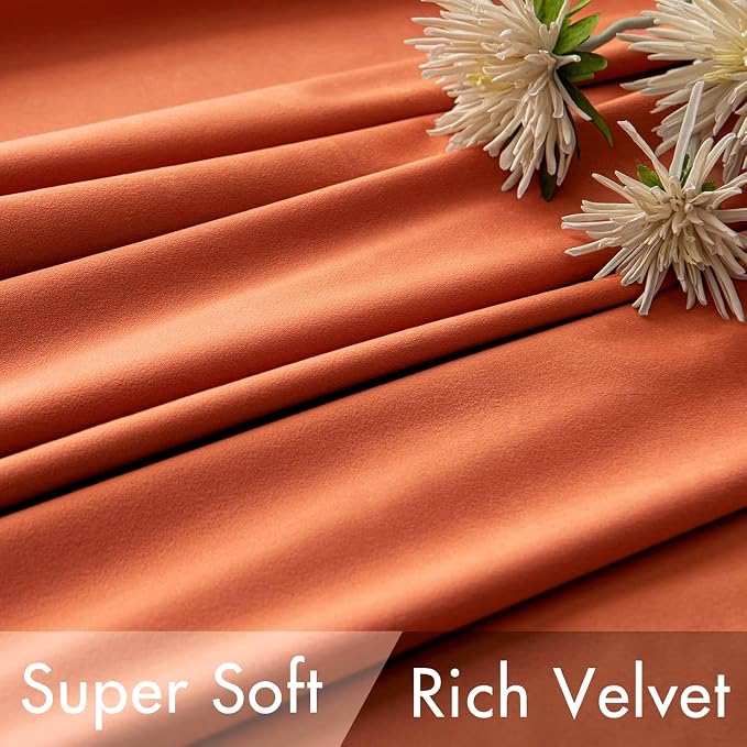 MIULEE Velvet Curtains 52x90 inches 2 Panels Fall Orange Blackout Curtains | - Image 4