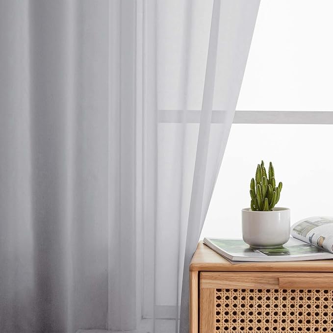 Sheer Light Grey Curtains for Bedroom Living Room 90 Inches Long 2 Panels Set - Image 6