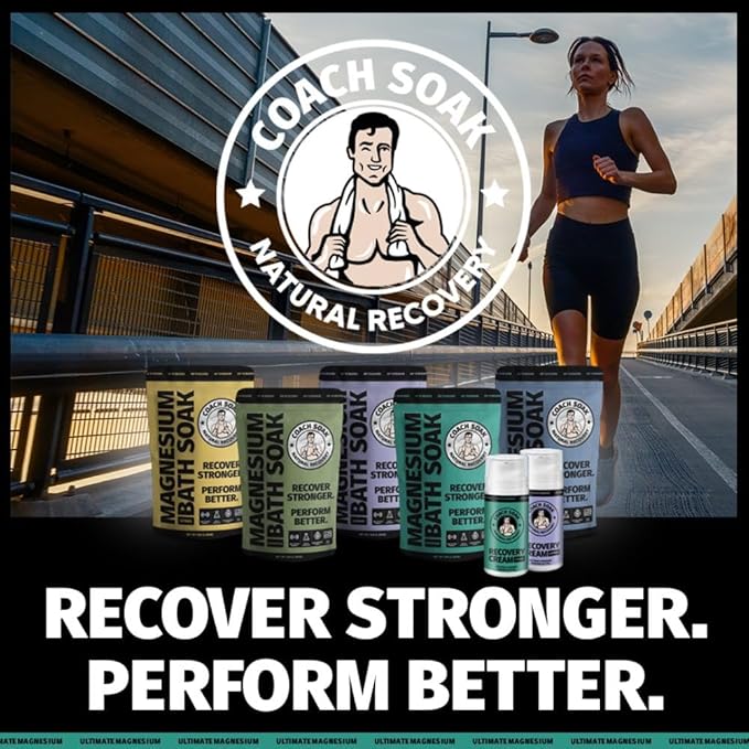 Coach Soak Recovery Bath Soak - Alternative to Epsom Salt Bath Soak - Fast-Absorbing Pure Magnesium Flakes with 21 Minerals, Bath Salts & Essential Oils - 3 lb (1 Pack) - Cooling Peppermint