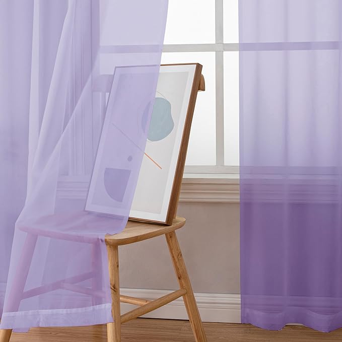 OWENIE Light Purple Sheer Curtains 90 Inches Long 2 Panels Set - Image 6