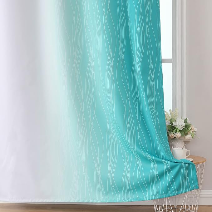 Estelar Textiler Teal and Greyish White Blackout Curtains & Drapes - Image 6