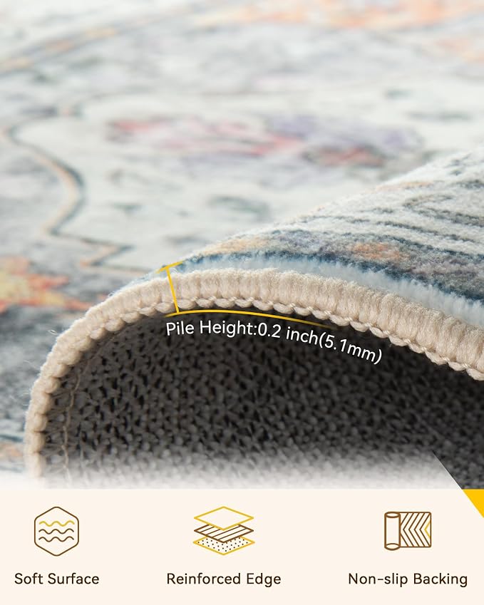 RELEANY Washable Area Rug, Square 8'x8', Water Repellent, Pet Friendly - Image 3