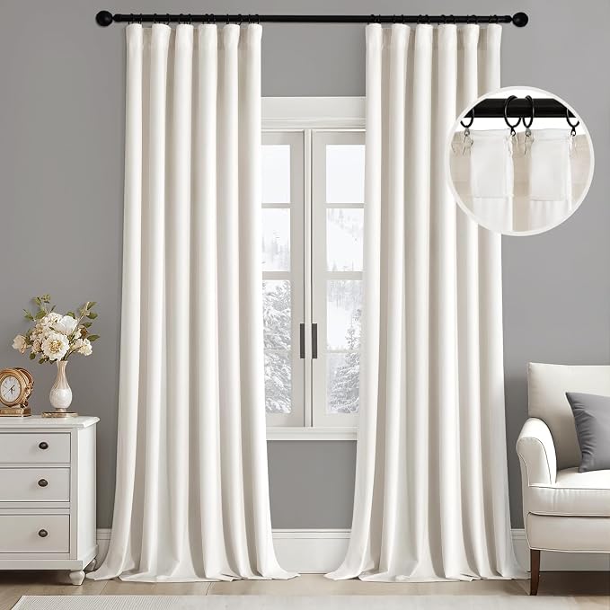 MIULEE Velvet Curtains 50W x 92L 2 Panels Ivory Blackout Curtains | Luxury by MIULEE