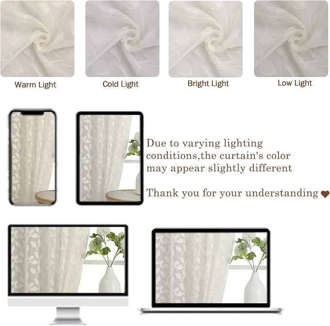 Chyhomenyc Ivory Sheer Curtains 72 Inches Long 2 Panels Set, Light Filtering - Image 8