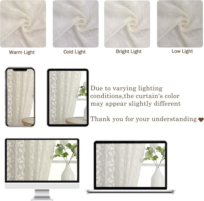 Chyhomenyc Ivory Sheer Curtains 63 Inch Length 2 Panels Set, Light Filtering - Image 7