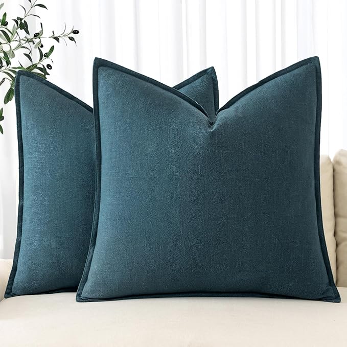 MIULEE Decorative Linen Euro Sham Pillow Covers 24x24 Blue | Boho Farmhouse​ by MIULEE