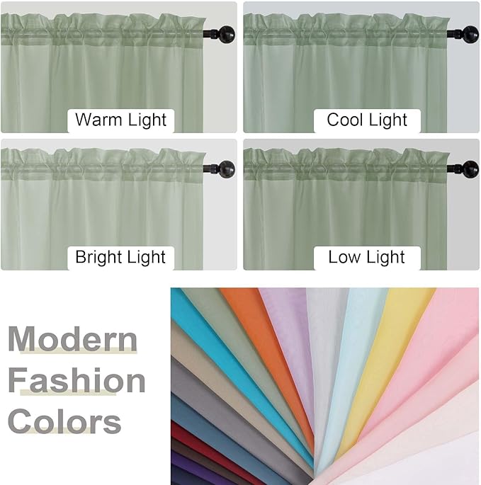 Sage Green Kitchen Curtains 30 Inch Length Tier 2 PCS, Solid Soft Half Curtains - Image 5