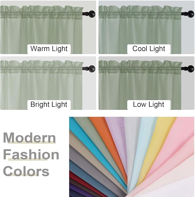 Sage Green Sheer Curtains 84 Inches Long 2 Panels, Soft Light Filtering Curtains - Image 7