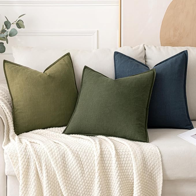 MIULEE Decorative Linen Pillow Covers 18x18 Inch Blue | Boho Farmhouse​ - Image 4