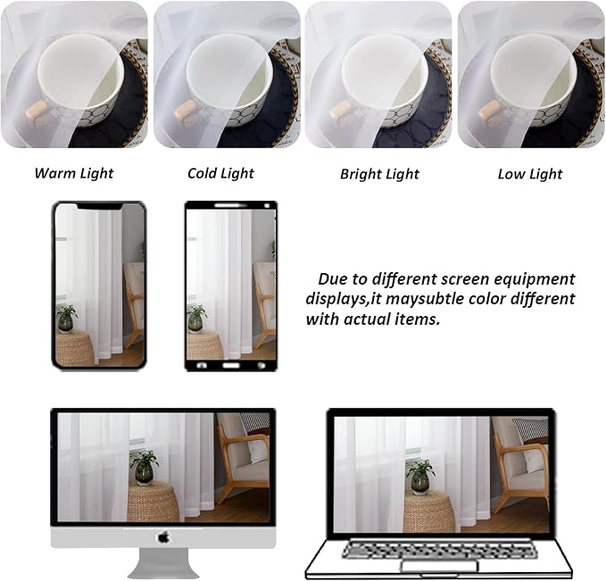 Chyhomenyc White Sheer Curtains 63 Inches Long 2 Panels, Light Filtering Bright - Image 8